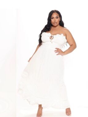 Fashion Nova White Strapless Ruffle Maxi Dress